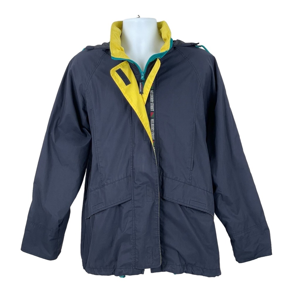 Mulberry Street‎ Windbreaker Men's Size Large Navy Hooded Raincoat